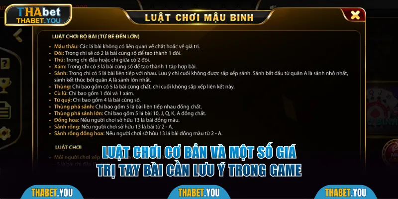 Luật chơi cơ bản và một số giá trị tay bài cần lưu ý trong game